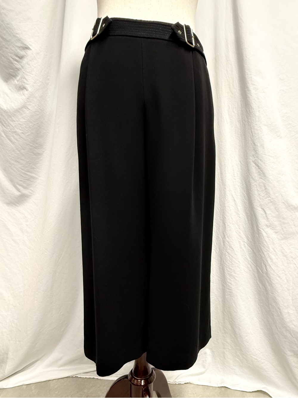 White House Black Market Black Wide-Leg Cropped Pants with Buckle Detail at Wais